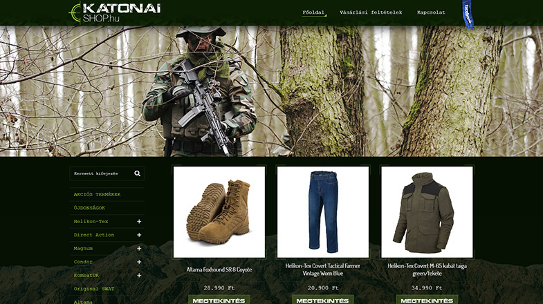 Katonai Shop webáruház készítés